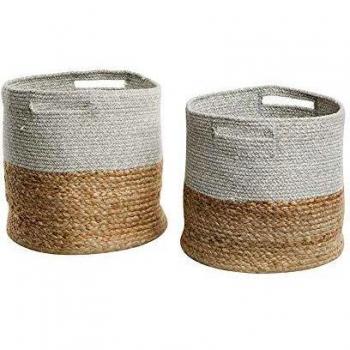 Laundry Bin Baskets: Set of 2 (Jute & Cotton)