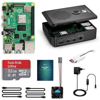 Raspberry Pi 4 B 4 GB Kit completo con barebone, microSD 32 GB, power supply USB‑C 5.1 V 3 A, ventilatore e custodia