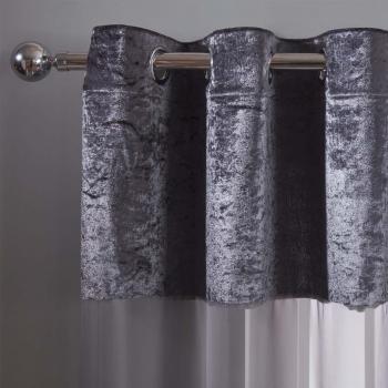 Sienna Pair of Crushed Velvet Voile Net Curtain Eyelet - Grey