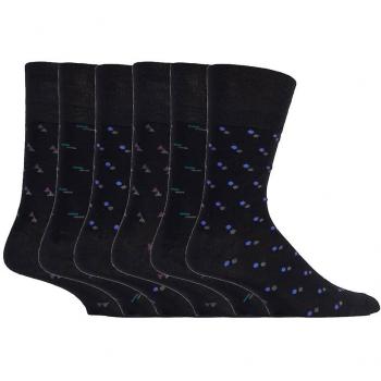 Gentle Grip Non-Elastic Bamboo Socks for Men - 6 Pack - Black/Blue - Size UK 6-11