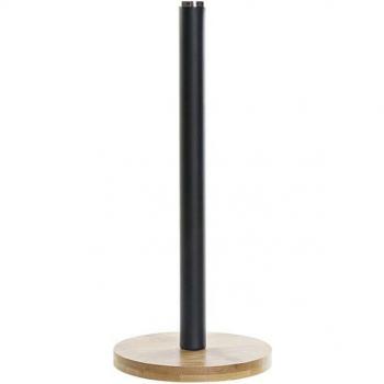 Soporte para Papel de Cocina DKD Home Decor Negro Natural Bambú Acero Inoxidable 15 x 15 x 34 cm