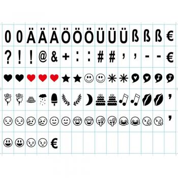 German Alphabet Card Set with Black Emojis and Characters for Lightbox 6.6 x 3.6 cm