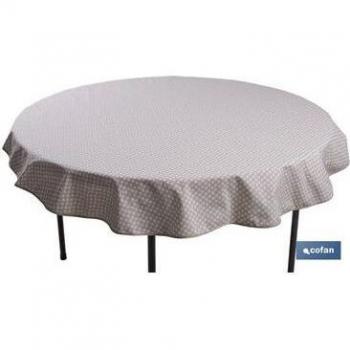Tenture de table ronde résistante aux taches, pois blancs, diamètre 140 cm, 50 % coton / 50 % polyester