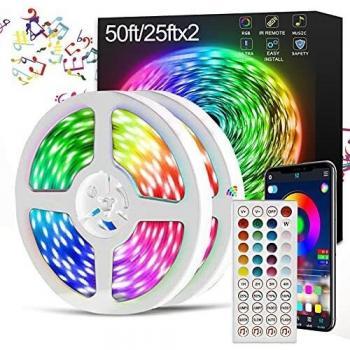 LED Strip Lights with Remote, LATKRUU 15M Bluetooth APP &