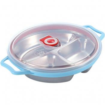 Cartoon Design 304 Stainless Steel Baby Feeding Plate with Lid
