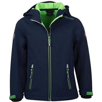 Chaqueta Softshell Trollkids para Niños, Modelo Trollfjord, Color Azul Marino y Verde Claro, Talla 5 años