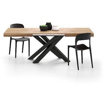 Tavolo Allungabile Emma 140(220)x90 cm, Rovere Rustico con Gambe Incrociate Nere