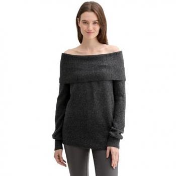 Tom Tailor Denim Off-Shoulder Knit Sweater Shale Grey Melange Size S