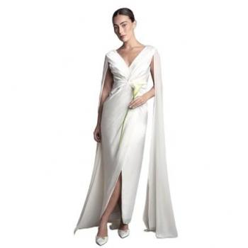 Ivory Coast Women's Satin Cape Sleeve Maxi Wedding Gown – 8