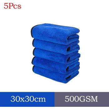 30x30CM Microfiber Car Wash Towels - 5Pcs, Yellow/Blue, 500GSM