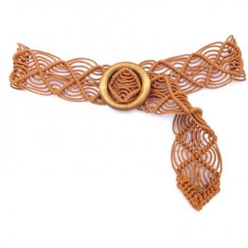 Banda de Cinta Textil con Hebilla de Madera Vintage