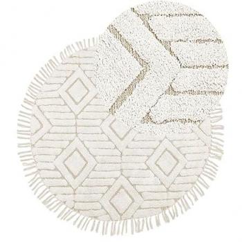 Runder Teppich Hellbeige Baumwolle ⌀ 140 cm Fransen Getuftet