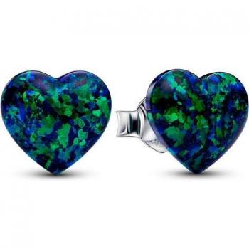 Pandora Pendientes de botón en plata de ley Corazón Verde Opalescente 293356C01, para Mujer