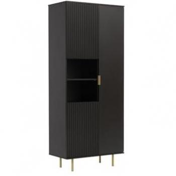 Estantería Providence U104, Negro, Con puertas, Cerrable, Aglomerado laminado, MDF, 190x80x41cm