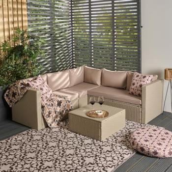 Outdoor Tuscany Rattan L-Shaped Sofa & Table Set – Natural