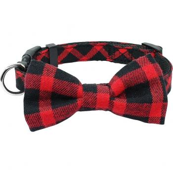 Christmas Plaid Bowtie Dog Collar for Small Medium Dogs and Cats