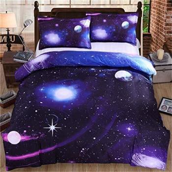 Starry Night Galaxy Bedding Set - 3 Pieces - Reversible Design - Quilt Cover with Zipper - Microfiber Fabric - Double Bed 200x200cm