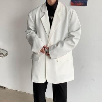 Blazer Chic Mi-Long Noir et Blanc pour Homme - Manteau Décontracté à Boutons, Printemps 2022