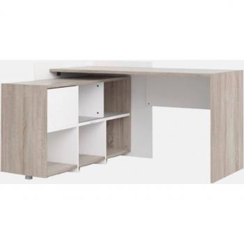 Mueble anguloso Dmora con estantes de seis secciones, color roble/blanco, 140x80x120 cm