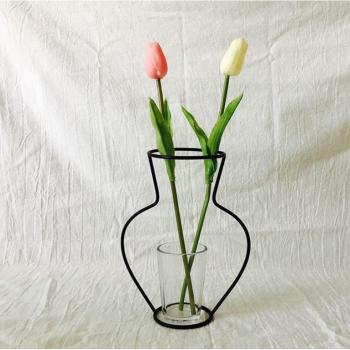 Iron Rack Black Flower Vase for Office Decor