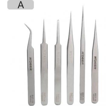 Precision Tweezers Set Stainless Steel Curved Straight Anti-Static Tips for Electronics