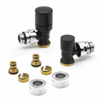 Kit valvola e detentore termostatizzabile in acciaio nero opaco per tubi multistrato 16x2 con raccordi standard