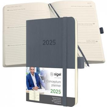 Sigel Taschenkalender Conceptum 2025, ca. DIN A6, grau