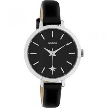 Ozzoo Damen‑Uhr 30 mm „Star“ – Schwarz, Lederarmband – C10389