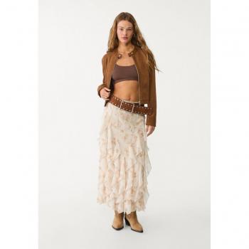 Stradivarius Midi Skirt with Ruffles, Ecru, Size XS