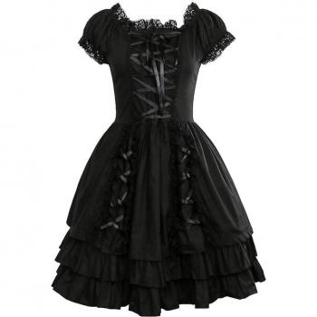 Takerlama Women's Black Lace-Up Dress