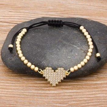 Pulsera Hecha a Mano de Cobre con Corazón y Zirconia