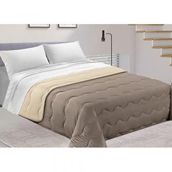 Trapunta Piumone Letto Invernale Imbottita 300gr Microfibra Double Face Bicolor 1 Piazza Tortora-Avorio