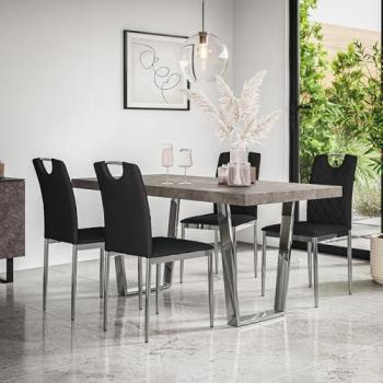 Aria Grey Table & 4‑Seat Chrome‑Leg Monza Chairs (Black)