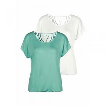 Kurzarmshirt VIVANCE mit Häkelspitze am Rücken Gr. 36/38, grün (mint, creme)