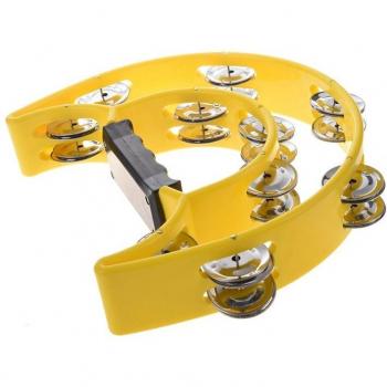 Double Half Moon Tambourine Percussion Drum - Yellow & Black