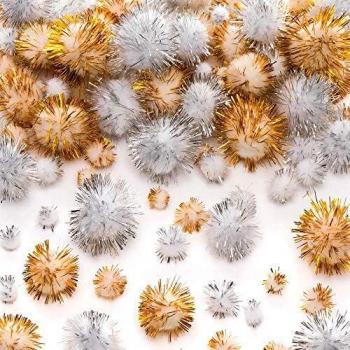 100 pompon glitterati oro e argento per creazioni fai da te e decorazioni natalizie per bambini