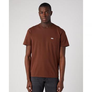 Camiseta Wrangler Hombre Manga Corta Marrón con Bolsillo