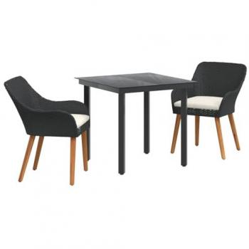 Tavolo e sedie da giardino in rattan nero a 3 unità