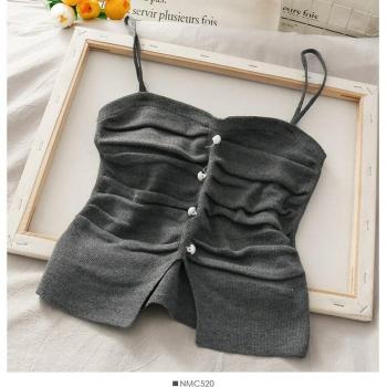 Silk Pearly Knit Cami with Buttoned Front
