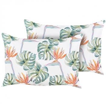 BELIANI Set of 2 Outdoor Garden Scatter Cushions Throw Pillows Cover Monstera Leaves Motif 40 x 60 cm Polyester Multicolour