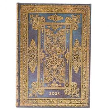 Agenda de 12 meses (Enero 2025 - Diciembre 2025) Lujo Azul Midi (125x180) día página y cierre con banda elástica Paperblanks azul.