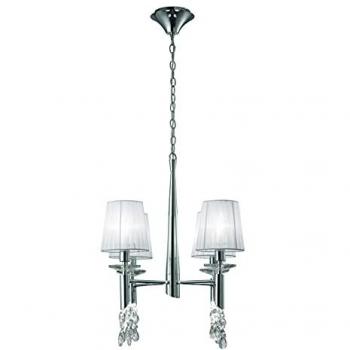 Lámpara colgante de techo Tiffany 4 + 4 luces E14 + G9, cromo pulido con pantallas blancas y cristal transparente
