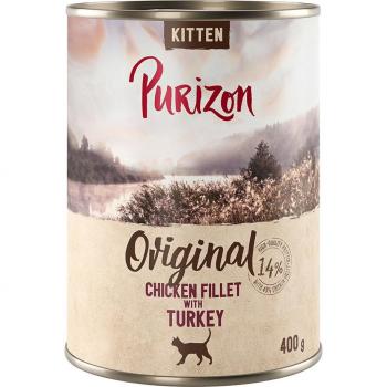 Kitten Purizon: Filete Pollo-Pavo 400 g, Sin Cereales – Pack 12