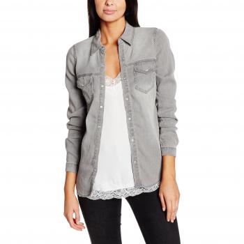 VILA CLOTHES VIBISTA DENIM SHIRT-NOOS, Blusa Mujer, Gris