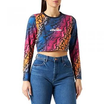 Ellesse Mariama Long Sleeve Crew Neck Print Crop Top, Multicolor, Cotton