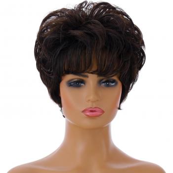 Black and Brown Mixed Short Curly Wig for Black Women - Synthetic Hair