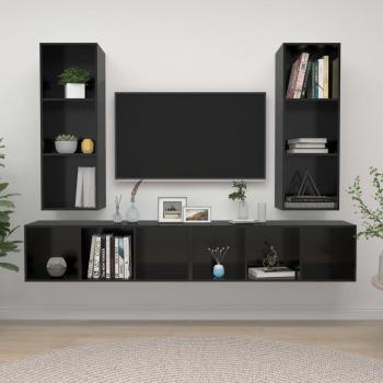 VidaXL Muebles de pared para TV 4 pzas aglomerado negro con brillo
