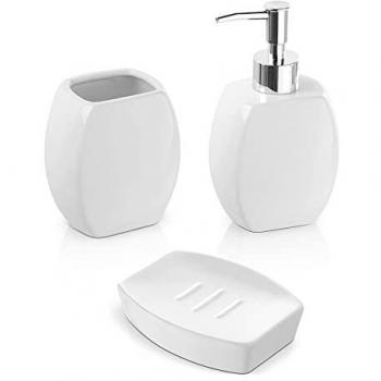 Set 3 accessori bagno ceramica bianca