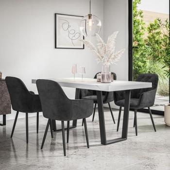 Marble Noir Dining Ensemble – Aria Table with Black Legs + Anika Velvet Chairs (Set of 4)