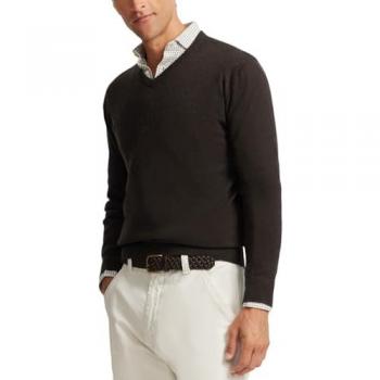 Silbon - Jersey liso cuello pico marrón para Hombre